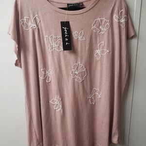 Pink Relaxed Embellished Short Sleeve Tee